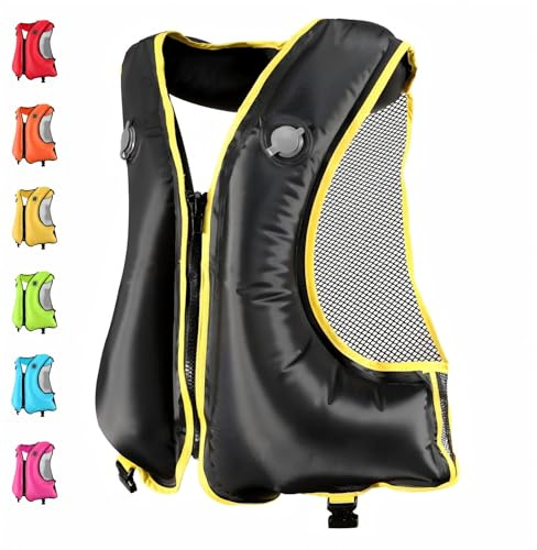 FORWEWAY Dual-Chamber Inflatable Buoyancy Jacket Adjustable Flotation Aid for Adults High Visibility Design for Swimming Fishing Water Activities (Black)