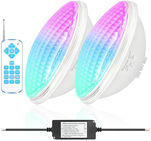 KOLLNIUN Illuminazione LED per piscina RGB, 40W, PAR56, luce subacquea, lampada da bagno, sincronizzazione esterna con telecomando, 12 V AC, IP68 impermeabile (confezione da 2)