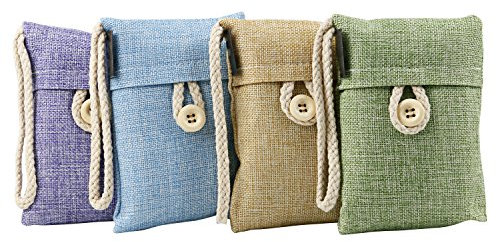 TRIXES Set mit 4 Bambus Lufterfrischer mit Aktivkohle kleine Bambussäckchen gefüllt mit Aktivkohle reinigen die Luft frei von Giftsstoffen und Chemikalien für ein duftendes Zuhause