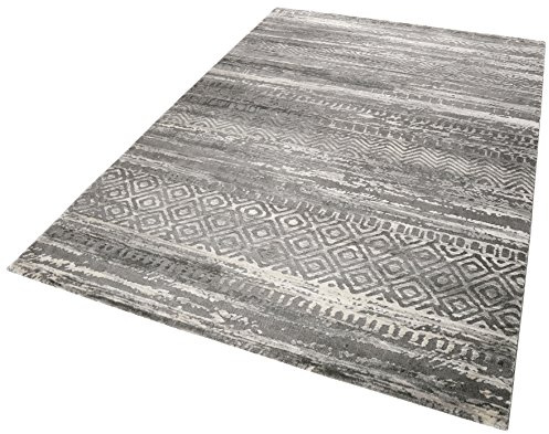 Wecon Home Esprit I Moderner glänzender Kurzflor Teppich - Läufer für Wohnzimmer, Flur, Schlafzimmer I Makai I ESP-5202-095 I Silber Weiß Grau I (133 x 200 cm)