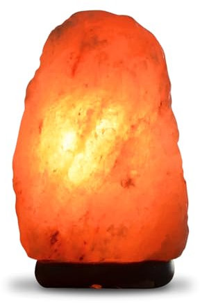 Salzlampe aus natürlichem Kristallsalz aus dem Salt Range, Pakistan, 2-3 kg – 100% reines Kristallsalz – handgeschnitzt – inklusive Kabel und Glühbirne – Holzsockel – hochwertige Qualität – Zen’Light