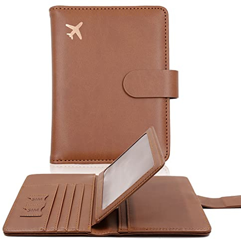 Melsbrinna Funda para Pasaporte RFID para Viajes para Mujeres y Hombres, con Ranuras para Tarjetas, Color marrón
