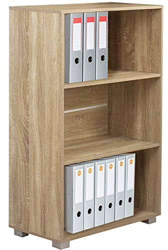 BAKAJI Libreria Scaffale Vela 3 Ripiani Mobile archiviazione documenti Ufficio Libri Biblioteca Armadio Mensole Scaffalatura da terra Soggiorno Salotto Struttura in Legno MDF (Quercia)