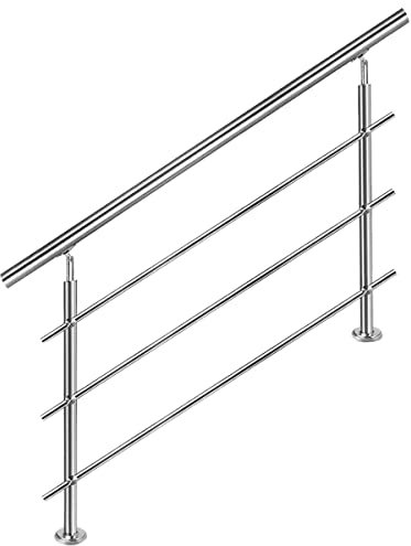 CAVATINY Edelstahl Handlauf Geländer für Treppen Brüstung Balkon mit 3 Querstreben - Innen und Außen Handlauf Geländer Treppengeländer Edelstahl Brüstung Balkon (120CM, 3 Querstreben)