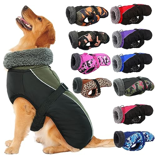 IECOii Extra Warm Reflective Dog Jacket Winter Coat with Buckle - Fleece Turtleneck for Small to Extra Large Dogs in Cold Weather