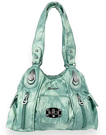 kennydoo kleine Handtasche I Kumixi Damen Sommer Tasche I Schultertasche batik I Umhängetasche casual & sportlich I viele Fächer AK19227 (Stachelbeere)