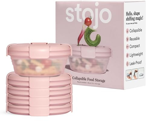 STOJO Collapsible Bowl 5 Set - Translucent Carnation, 36oz - Reusable Silicone Bowl for Hot and Cold Food - Perfect for Travel, Meal Prep, To-Go Lunch, Camping & Hiking - Microwave & Dishwasher Safe