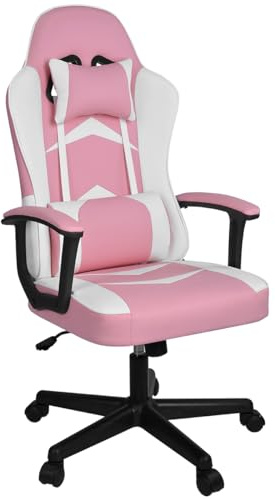 Silla Gaming Ergonómica Reclinable con Cojín Lumbar y Cervical | Respaldo Alto Acolchado | Altura ajustable | Ruedas Giratorias 360° y Reposabrazos | Ideal Ordenador, Oficina, Videojuego o Escritorio