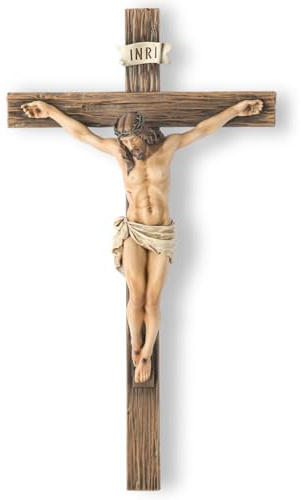 BC katolskt krusifix väggkors, Jesus Kristus inspirerande heminredning, hängiven gåva, 52 cm H, renässansskulptur handgjord av Buildclassic