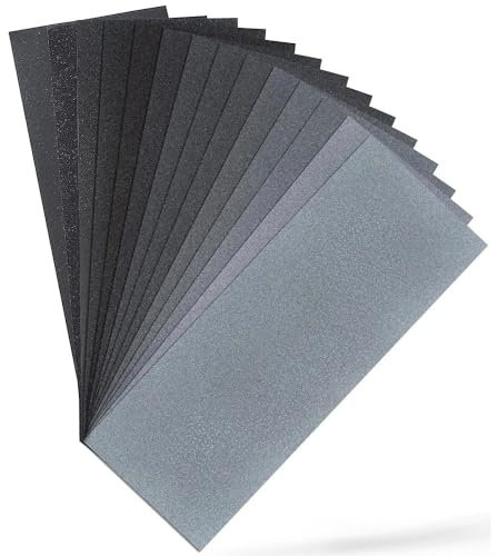 Fixinus Juego de 14 papeles de lija de grano 400 a 2000, en húmedo y seco, papel de lija profesional para coche, muebles de madera, piedra, metal, cristal, 23 x 9 cm