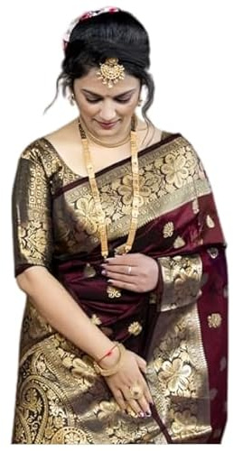 Yashika Sari da donna Zari in cotone e seta jacquard con materiale non cucito camicetta