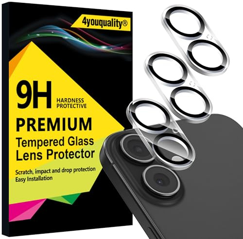 4youquality 3-Pack for iPhone 17, 16 & 16 Plus Camera Lens Protector | 9H Tempered Glass, Impact-Protection, Anti-Scratch, Night Shot Compatible, Ultra Clear, High Transparency, Case-Friendly