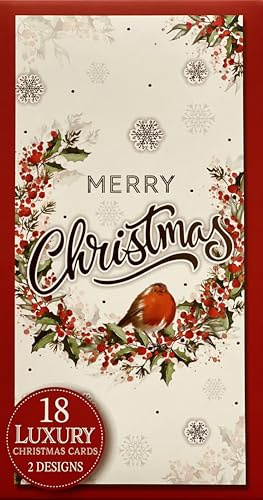 Luxury Christmas Cards Robin, 18 Multipack, 2 Designs in a Box