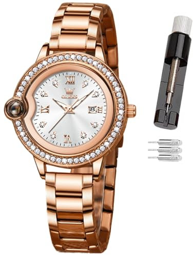 OLEVS Womens Watch, Small Wrist Rose Gold Diamond Dial Ladies Quartz Watch, Fashion Noctilucent Waterproof Analog Watch for Women，Romantic Gift for Girlfriend (5588- Rose Color)