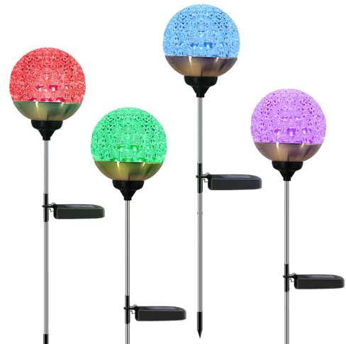 MMHF Solar Garden Lights Outdoor, 4 Pack Upgraded Globe Powered Garden Lights, Waterproof Multi-Color Changing LED Stake Lights for Patio Yard Pathway Landscape Decoration
