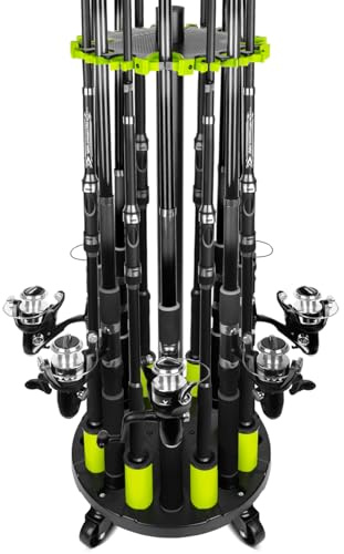 BOOSTEADY Fishing Rod Holder, Fishing Pole Holders for Garage, Rod Rack Holds Up to 20 Rods with Rolling Wheels, Fishing Gear Equipment Storage Organizer, Fishing Gifts for Men