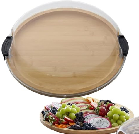 Portable Travel Charcuterie Cheese Board With Lid | 30x30cm Wood Round Charcuterie Board | Practical Wooden Kitchen Accessories, Charcuteri-e Platter Fruit Tray Gift Set For Party, Wedding, Birthday