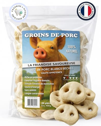 Torkad vit grisnäsa för hundar - set med 20 naturliga godsaker 100 % protein - hälsosam belöning, långvarig tuggning, tandhygien, vitalitet och välbefinnande - Frankrike