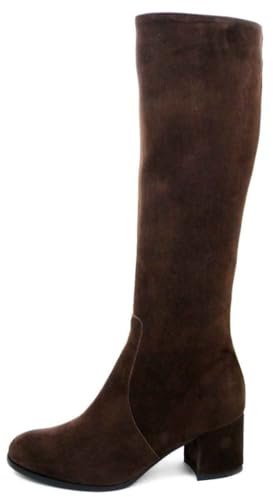 OSVALDO PERICOLI Stivali Donna al ginocchio in Pelle Camoscio Marrone, Tacco Medio Basso 5 cm, Made in Italy - ST01