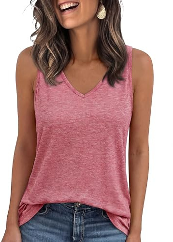 Leversic Débardeur Femme sans Manches Été Top Col V Léger et Confortable Haut Uni Usage Quotidien 244-Rouge M