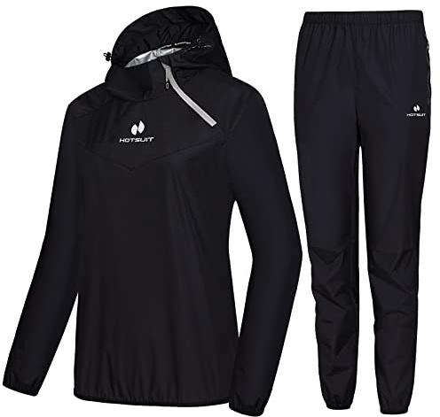 HOTSUIT Sauna Suit for Women Anti Rip Sweat Suit for Weight Loss Odorless Sauna Jacket Pant for Workout Gym, Black, XL
