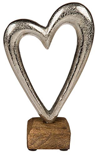 OOTB Metallherz auf Holzsockel, silberfarben, 17 cm