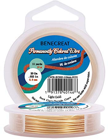 BENECREAT 0.8mm/20 Guage Copper Wire, Round Craft Wire, Light Gold, 10m