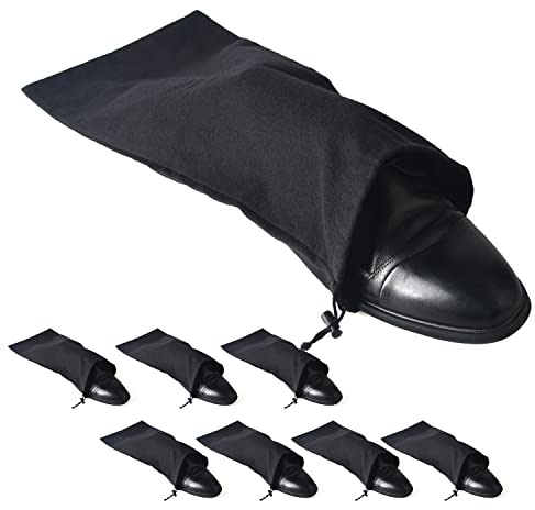 BlesMaller Borsa porta scarpe per uomo e donna 100% cotone con coulisse per protezione da viaggio e custodia delle scarpe（Nero, set di 8）
