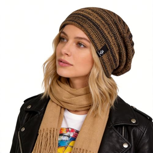 Ruphedy Women Slouchy Beanie Hat Knit Long Baggy Slouch Skull Cap for Winter (B5001-Ginger)