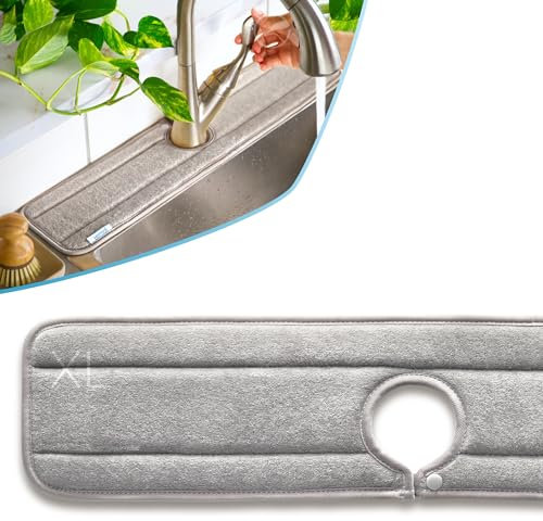 The Original Long Ternal Sinkmat XL 61 cm Absorbant Lavable Anti-éclaboussures et Poignée de robinet Attrape-goutte en microfibre Meilleur gadget de cuisine (Gris) (1133-03)
