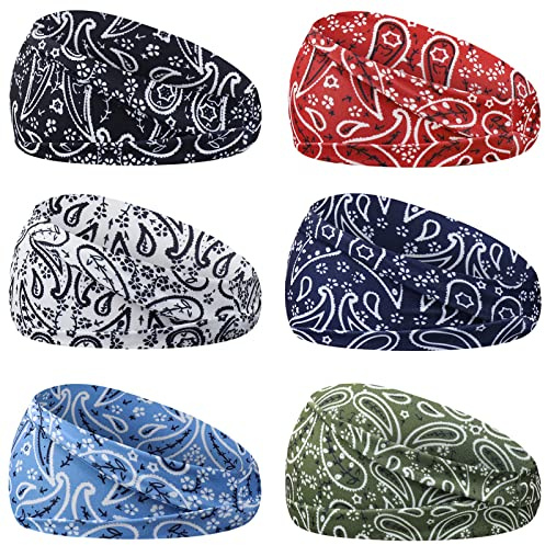 YARIEW 6Pcs Sports Headbands for Women and Men Head Bands Sweatbands