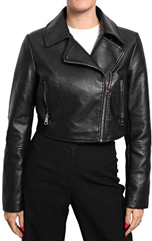 QUEEN HELENA Giacca in Ecopelle Biker Giubbetto Corto Giacchetta Leggera Casual Morbida Donna Y3001 (IT, Testo, XL, Regular, Regular, Nero)