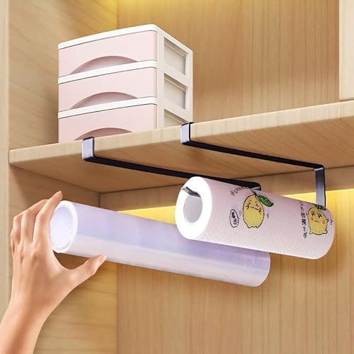 DAOUZL Portarotolo da Cucina, 2 PCS Porta Carta Sottopensile, 27cm Senza Foratura, Porta Scottex da Appendere, Sotto Armadietto Salvaspazio (Nero)