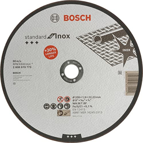 Bosch Professional 1x Standard for Inox Trennscheibe (für Edelstahl, Ø 230 x 1,9 x 22,23 mm, Gerade, Zubehör Winkelschleifer)