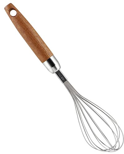 Sanbege Frusta in acciaio inossidabile 304 con manico in legno, frusta per uova a palloncino, versatile per mescolare, sbattere, frullare, mescolare uova, pastella per torte, farina di pane, sugo o