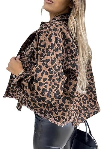 Chaqueta De Mezclilla Con Estampado De Leopardo Para Mujer Otoño Invierno Street Abrigo De Mezclilla Suelto De Moda Color1 L