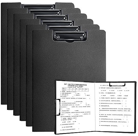 A4 Klemmbrett Ordner, 6er Doppelclip Schreibbrett, Zwischenablage Schreibblock für Geschäft, Büro, Schule oder Restaurant - Schwarz