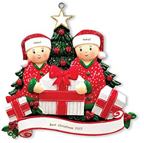 Kaululu Addobbi Natalizi per Albero Personalizzato con Nome Natale 2025 Decorazioni Casa, Albero di Natale Ciondolo in Resina Regali Natale (A, 2 Nomi)