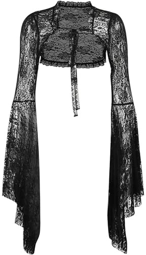 SEAUR Gothic Spitze Shrug da Donna Nero a Maniche Lunghe Bolero Vintage Punk Jaccchetto Cardigan Crop Top per Festa Club Carnevale Halloween, A02, S
