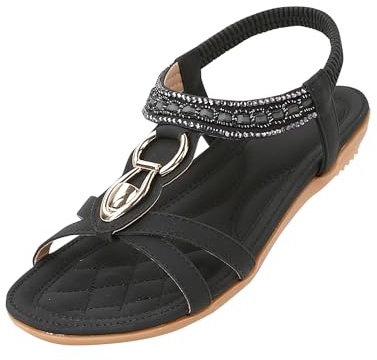 Lufebut Sandali bassi Donna Estate Bohemia Scarpe Infradito Casual Tacco Piatto da Spiaggia con Morbido e Confortevole (Nero, 38 EU)