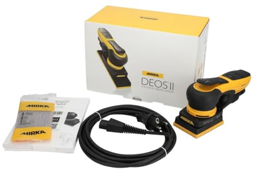 Mirka® DEOS II 343 75x100mm Hub 3.0 Mirka DEOS è una levigatrice orbitale elettrica, perfetta per lavori di legno e pittura, soprattutto per porte, finestre, angoli e punti difficili da raggiungere.