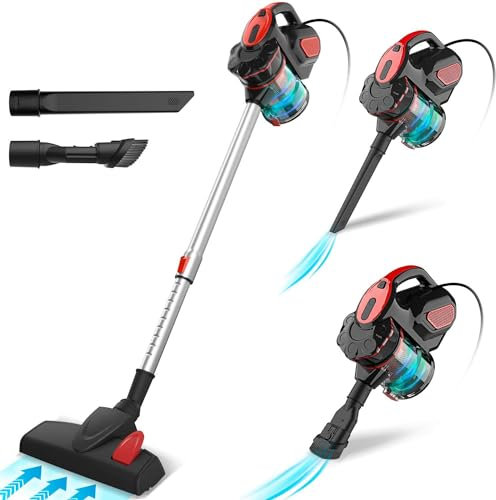 Aspiradora Vertical con Cable 6 en 1, 600W, Potente de 20kPa, sin Bolsa, con contenedor de Polvo de 1000 ml, Cable de 6 m, Sistema de filtración ciclónica súper eficiente (Red)