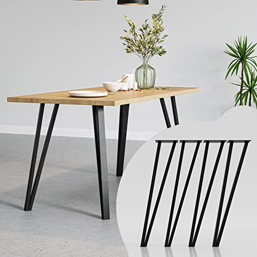 MATERIUM® 4X Tischbeine Metall Schwarz 70cm - Extra stabile Tischbeine mit Bodenschutz - Modernes Industrial Design - Esstisch, Schreibtisch (Schwarz Glatt, pulverbeschichtet)