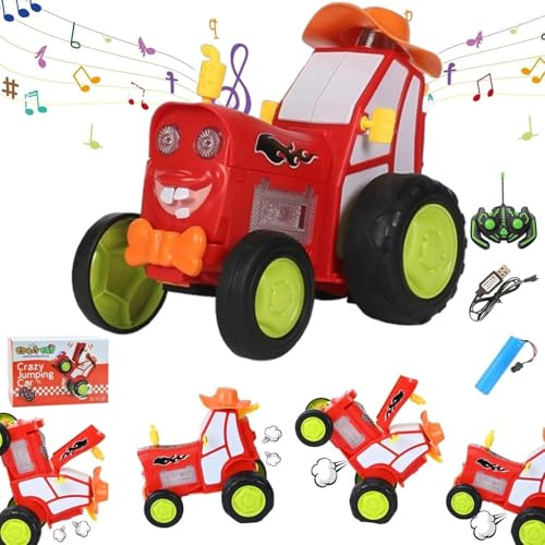 Asslye Jump Fury Stunt Tractor, Kids Remote Controlled Tractor With Lights & Music, Rechargeable Jumping Car, Electric Crazy Twisting Toy for Boys, Xmas Birthday Gift