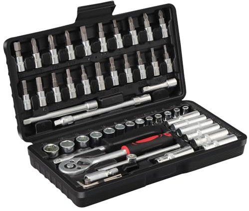 HSEAMALL Juego de 53 llaves de carraca, caja de carraca pequeña de 1/4 pulgadas, juego de llaves de carraca y de vaso para tornillos Torx, cruz, ranura y hexagonal interior CR-V, juego de herramientas
