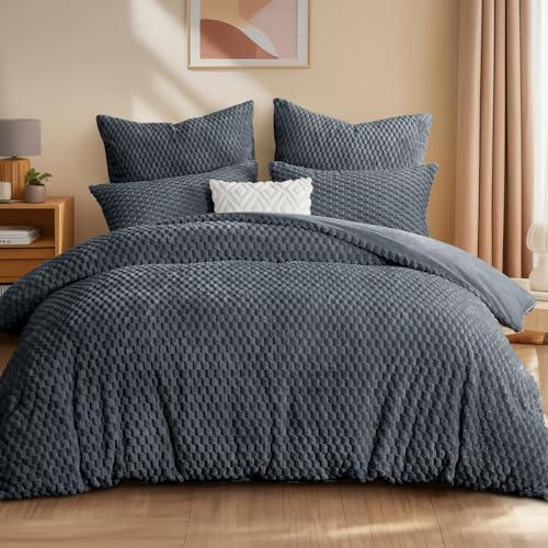 Aisbo Winter Flanell Bettwäsche 220x200 3teilig Grau - Warm Plüsch Winterbettwäsche Flauschige Teddy Fleece Cashmere Touch Bettbezug und 2 Kissenbezüge 80x80 cm mit Reißverschluss