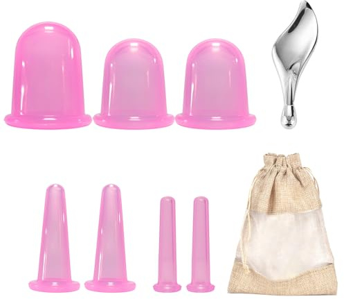 Schröpfgläser Silikon und Gua Sha,7-teiliges Schröpfen-Kit mit Aufbewahrungsbeutel,verschiedenen Größen Cupping Set,Gua Sha Stein für Augen,Schröpfenmassage im Gesicht, Augen, Körper