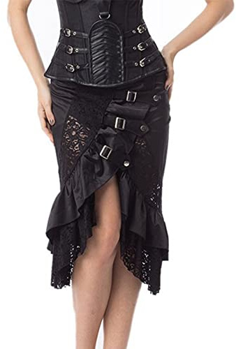Falda gótica para mujer, encaje, falda Steampunk para mujer, gran tamaño, dobladillo irregular, estilo vintage renacentista medieval, elegante, corte de volantes, fluido, corte de baile, cosplay skirt