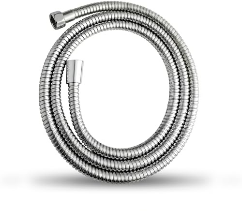 OFFO Tubo Flessibile Doccia 2,5 metri,Tubo Doccia in Acciaio Inox Anti-Torsione e Anti-Piega, Antigoccia, Universale G1/2 Ricambio, Cromo/Argento