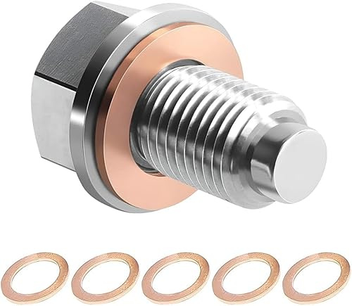Wohlstand Tappo di Scarico Dell'olio Magnetico M14 x 1,25 con 5 Guarnizione in Rame,Dado di Scarico Della Coppa,Tappo Vite Dell'olio Acciaio Inossidabile per la Maggior Parte Delle Auto e Motociclette